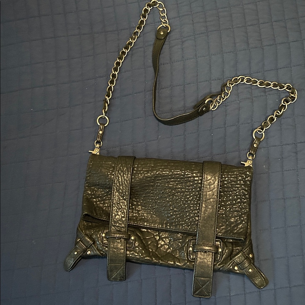 Joe's Jeans Black Pebbled Studded Purse with Chains